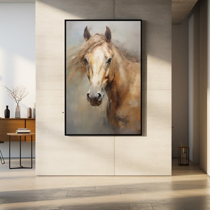 Peinture Tête de Cheval Crème, art mural décoration nature