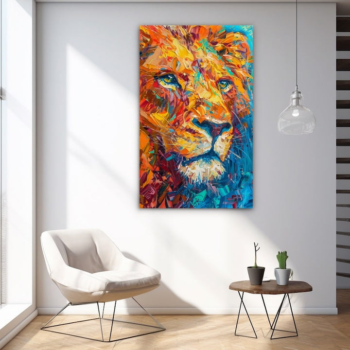 Peinture Tête de Lion Coloré, art mural décoration nature