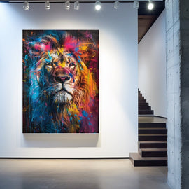 Peinture Tête de Lion Couleur, art mural décoration nature