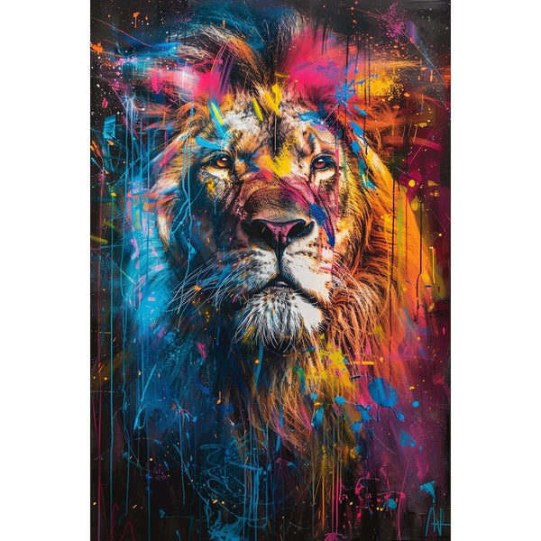 Peinture Tête de Lion Couleur, art mural décoration nature