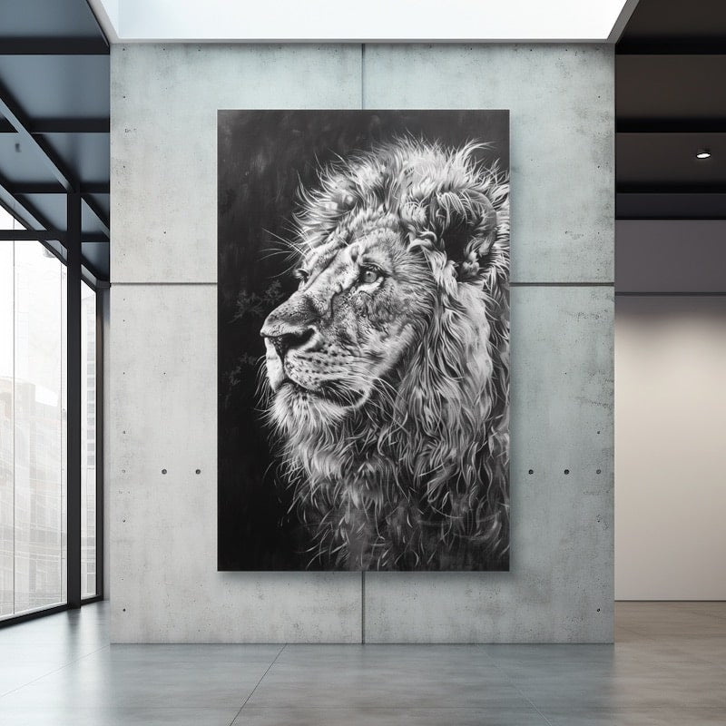 Peinture Tête De Lion Noir Et Blanc