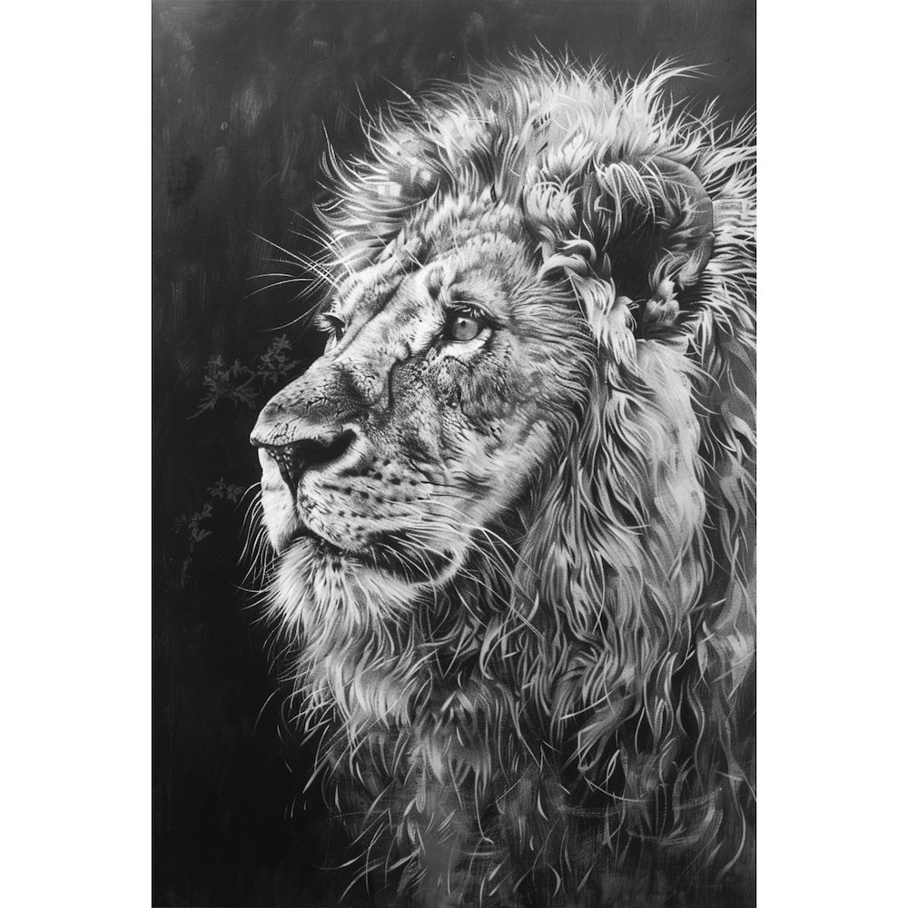 Peinture Tête de Lion Noir et Blanc, art mural décoration nature