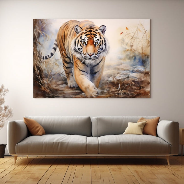 Peinture Tigre en Marche, art mural décoration nature