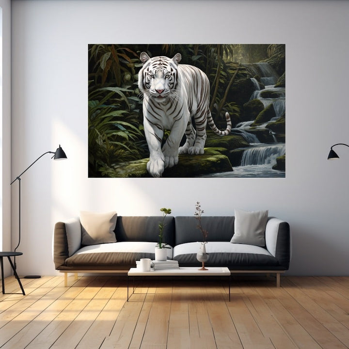 Peinture Tigre Blanc, art mural décoration nature