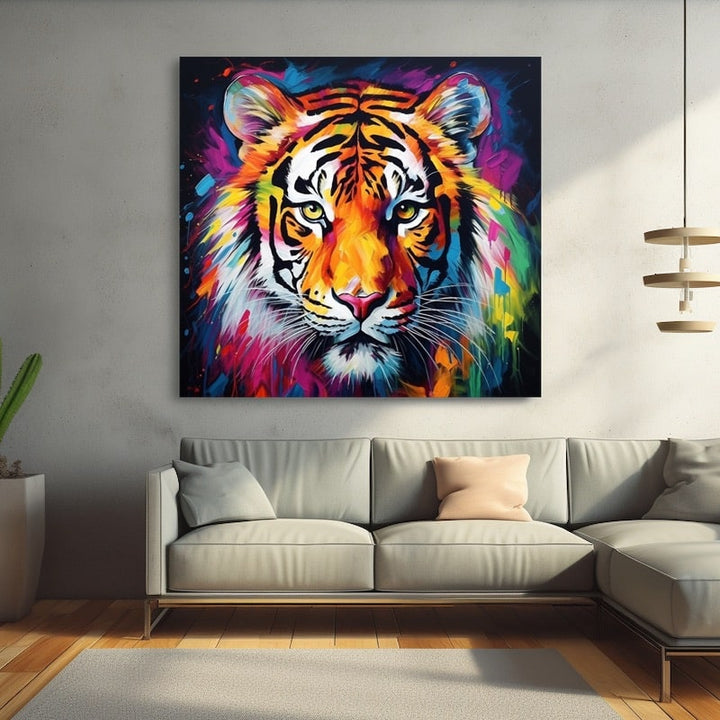 Peinture Tigre Coloré, art mural décoration nature