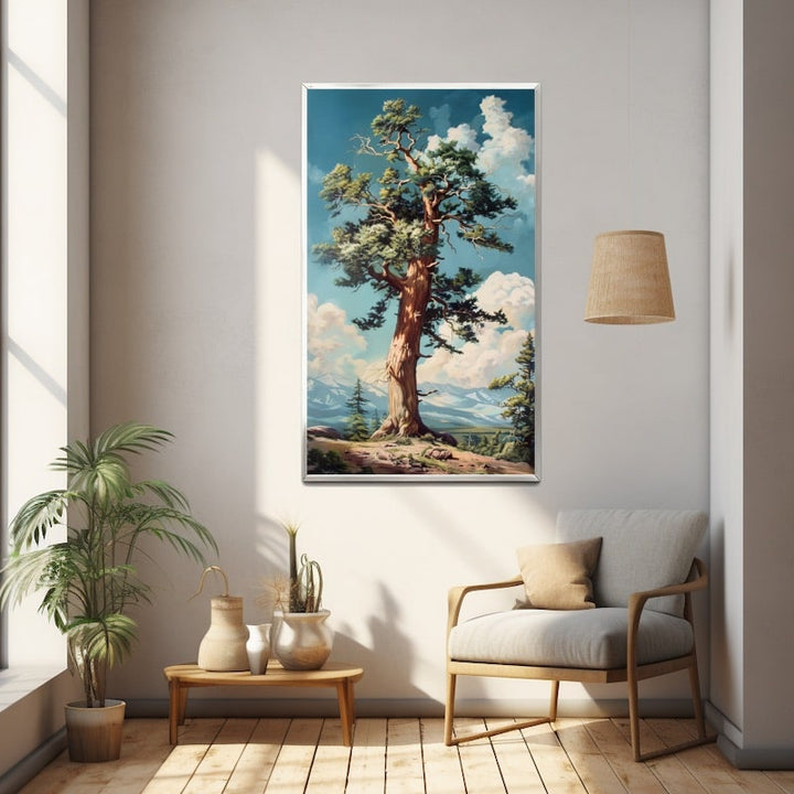 Peinture sur Toile Arbre Majestueux en Montagne, art mural décoration nature