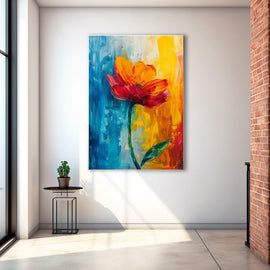 Peinture Fleur sur Toile, Rouge et Orange Abstrait, art mural décoration nature