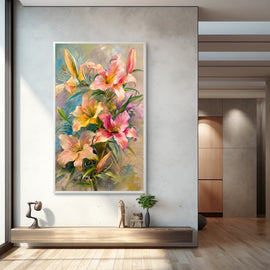 Peinture Fleurs sur Toile, Lys Roses, art mural décoration nature