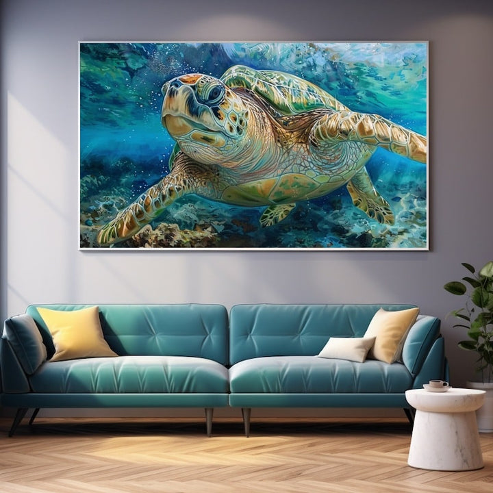 Peinture Tortue de Mer, art mural décoration nature