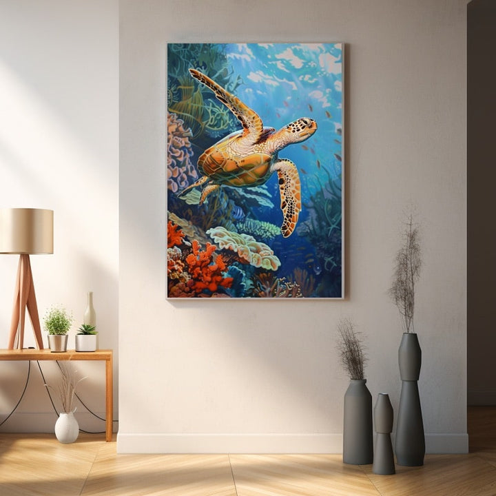 Peinture Tortue Marine, art mural décoration nature