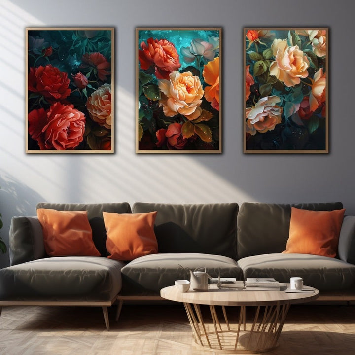 Peinture Triptyque Fleurs
