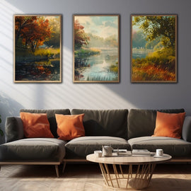 Peinture Triptyque Paysage, art mural décoration nature