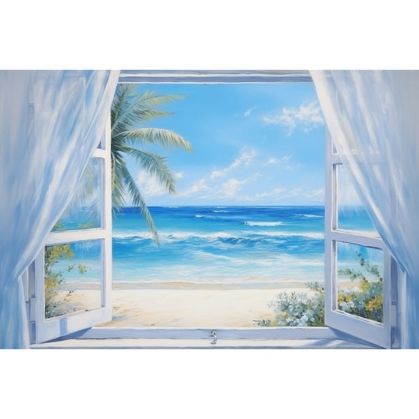 Peinture en Trompe l'Œil Fenêtre sur la Mer, art mural décoration nature