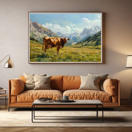 Peinture Vache Montagne, art mural décoration nature
