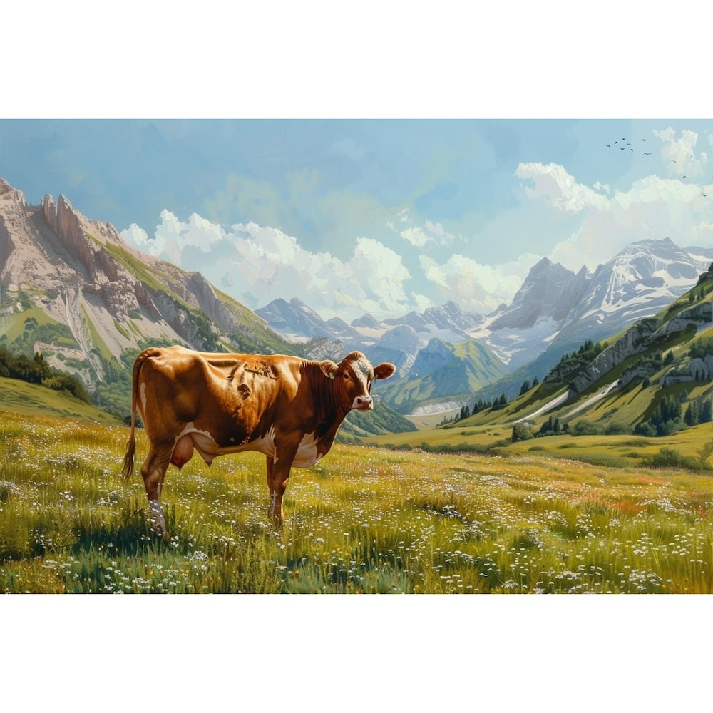 Peinture Vache en Montagne