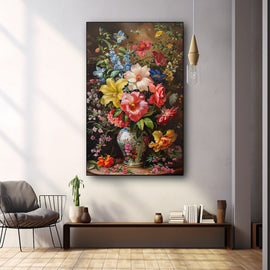 Peinture Fleurs dans un Vase en Porcelaine Fleurie, art mural décoration nature
