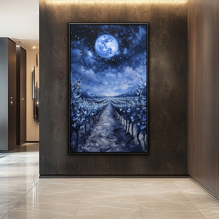 Peinture de Vignes au Clair de Lune, art mural décoration nature