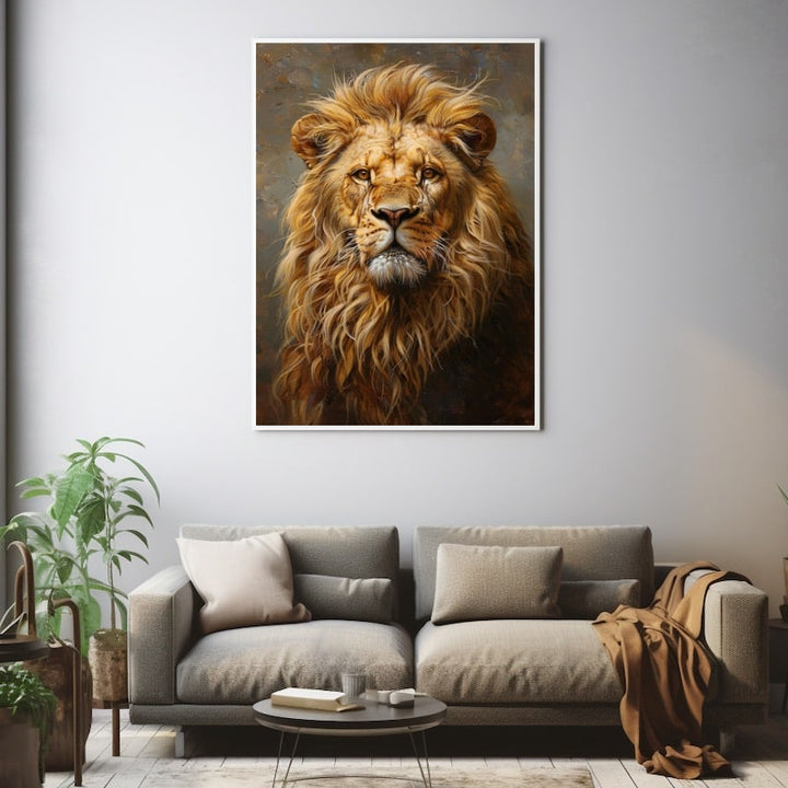 Peinture Visage Lion, art mural décoration nature