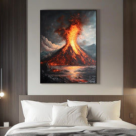 Peinture de Volcan et Coulée de Lave en Mer, art mural décoration nature