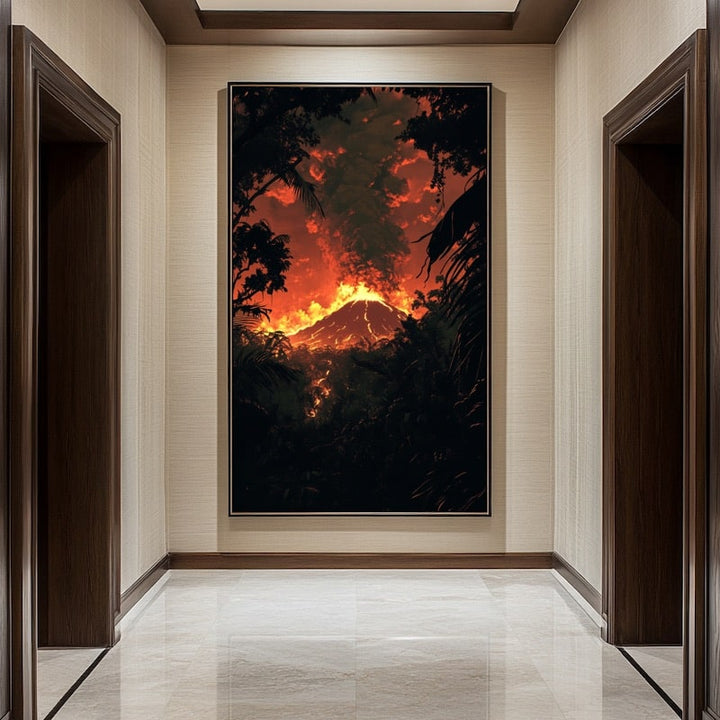 Peinture Volcan Éruption, art mural décoration nature