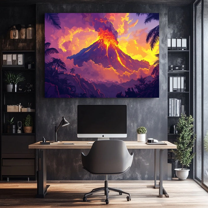 Peinture Volcan Moderne, art mural décoration nature