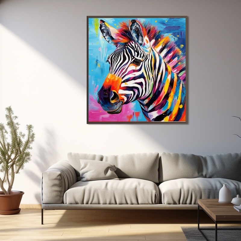 Peinture Zèbre Coloré, art mural décoration nature