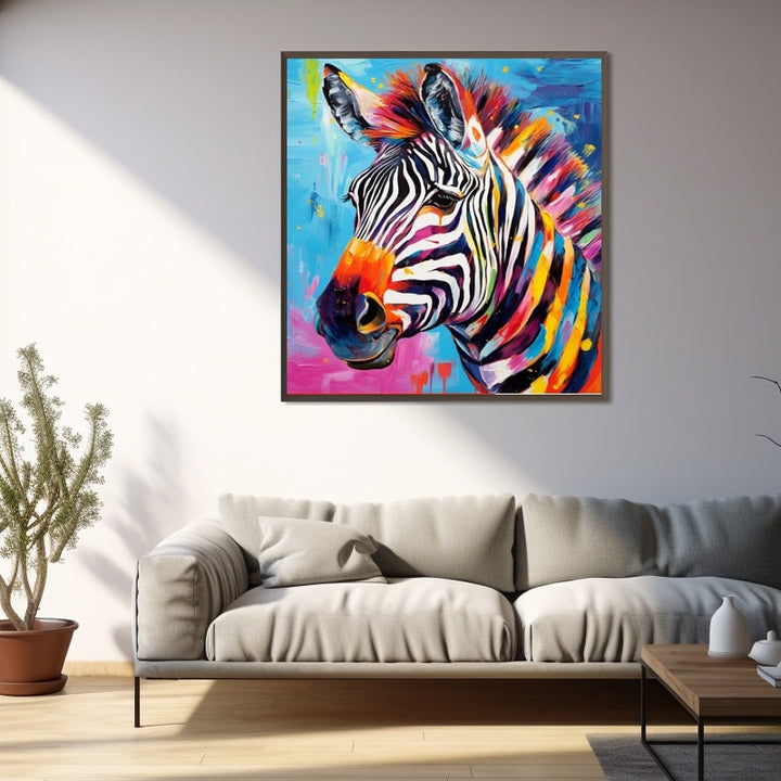 Peinture Zèbre Coloré, art mural décoration nature
