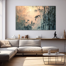 Peinture Zen Bambou, art mural décoration nature