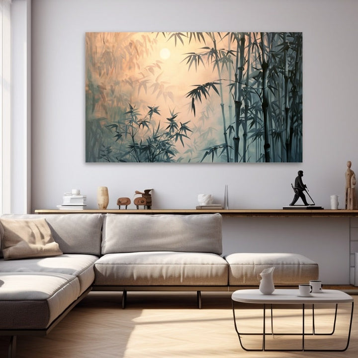 Peinture Zen Bambou, art mural décoration nature