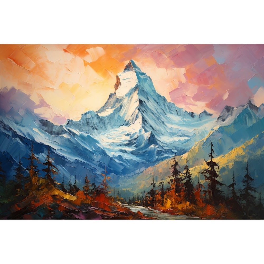 Peinture Sommet Alpin au Crépuscule, art mural décoration nature