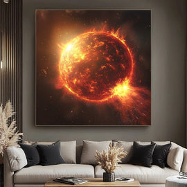 Peinture Soleil Vu de l'Espace, art mural décoration nature