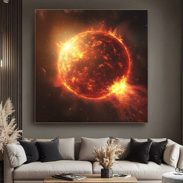 Peinture Soleil Vu de l'Espace, art mural décoration nature