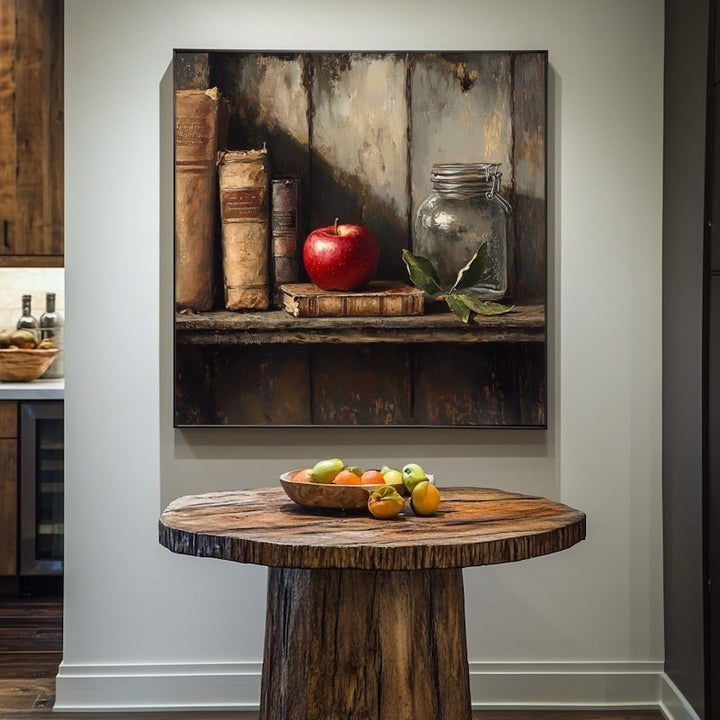 Peinture Pomme Rouge Solitaire, art mural décoration nature