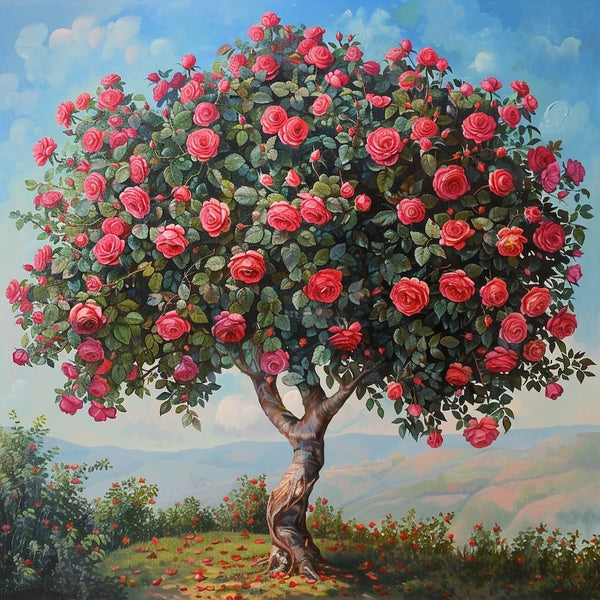 Peinture Arbre Rose, art mural décoration nature