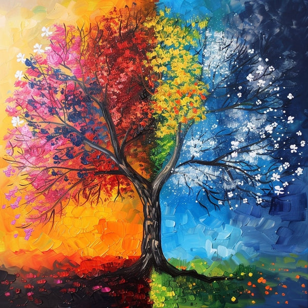 Peinture Arbre Saisons, art mural décoration nature