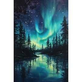 Peinture Aurore Boréale Bleue, art mural décoration nature
