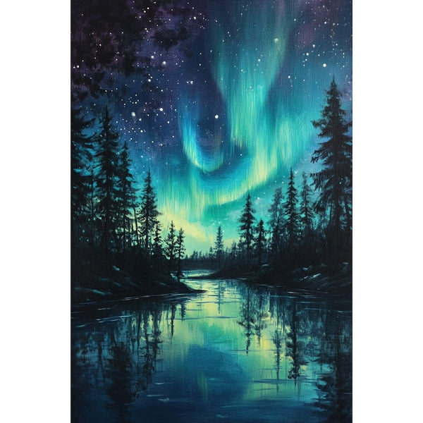 Peinture Aurore Boréale Bleue, art mural décoration nature