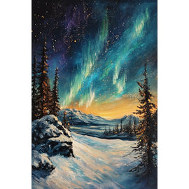Peinture Aurore Boréale Hiver, art mural décoration nature
