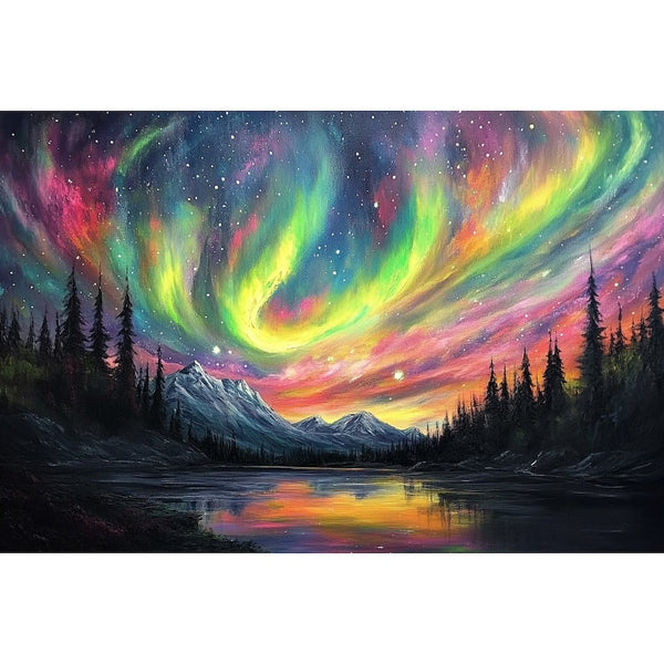 Peinture Aurore Boréale Multicolore, art mural décoration nature