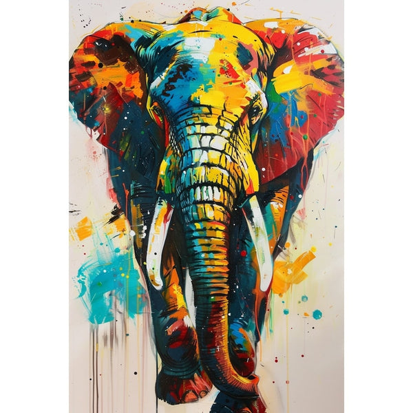 Peinture Éléphant Multicolore, art mural décoration nature