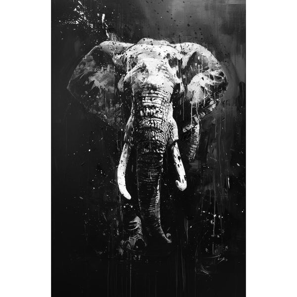 Peinture Éléphant Noir et Blanc, art mural décoration nature