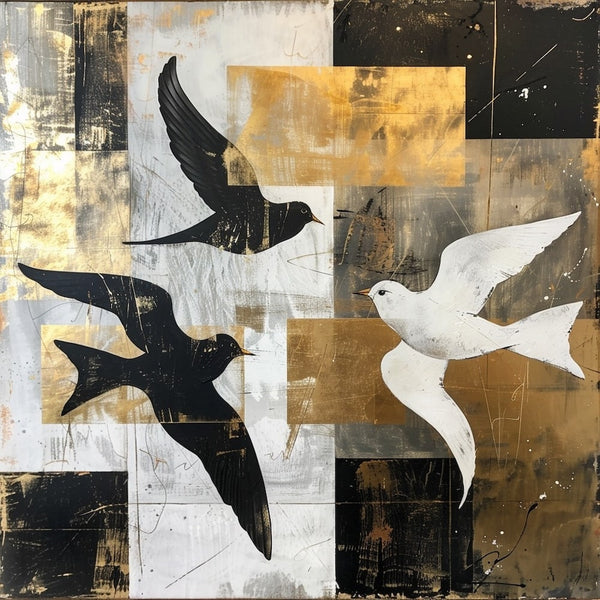 Peinture Oiseaux Moderne, art mural décoration nature, vue 2