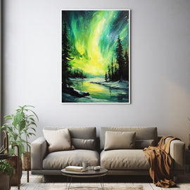 Peinture d'une Aurore Boréale, art mural décoration nature