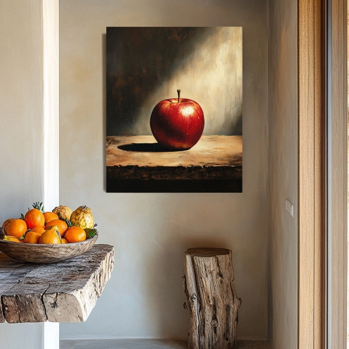 Peinture Pomme Rouge Minimaliste, art mural décoration nature