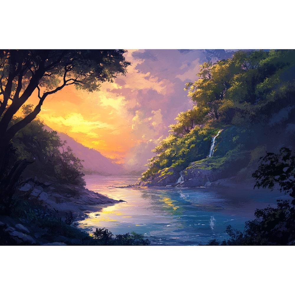 Peinture de Rivière, art mural décoration nature