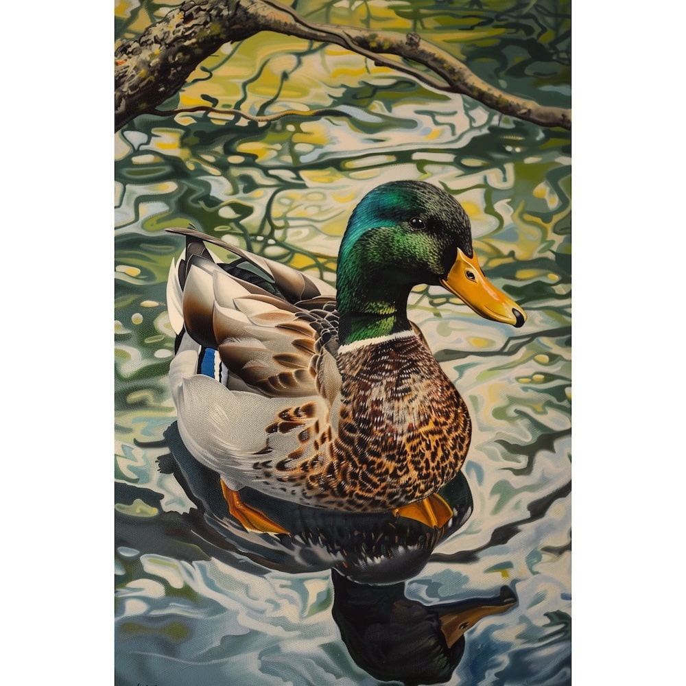 Peinture Canard Colvert, art mural décoration nature, vue 2