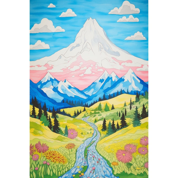 Peinture Montagne Enchantée pour Enfant, art mural décoration nature