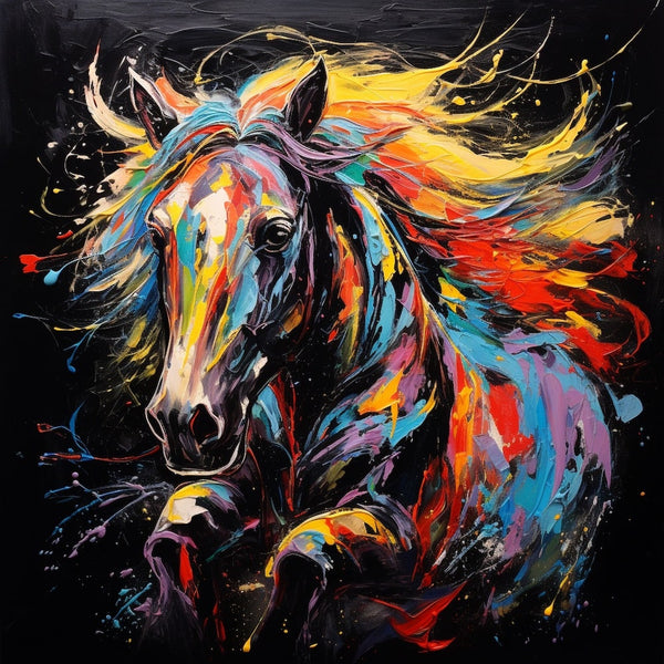 Peinture Cheval Multicolore, art mural décoration nature