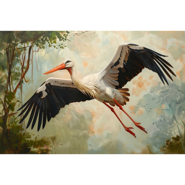 Peinture Cigogne, art mural décoration nature, vue 2