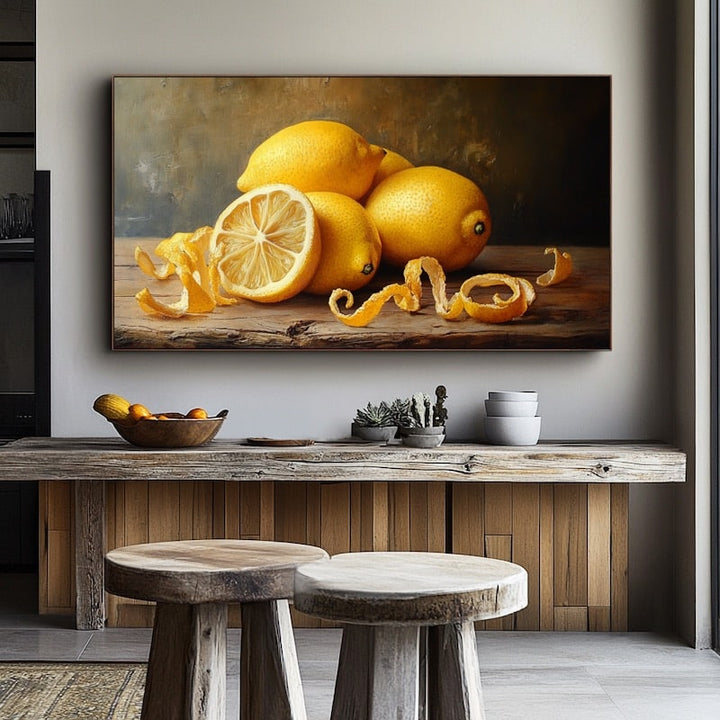 Peinture de Citrons, art mural décoration nature